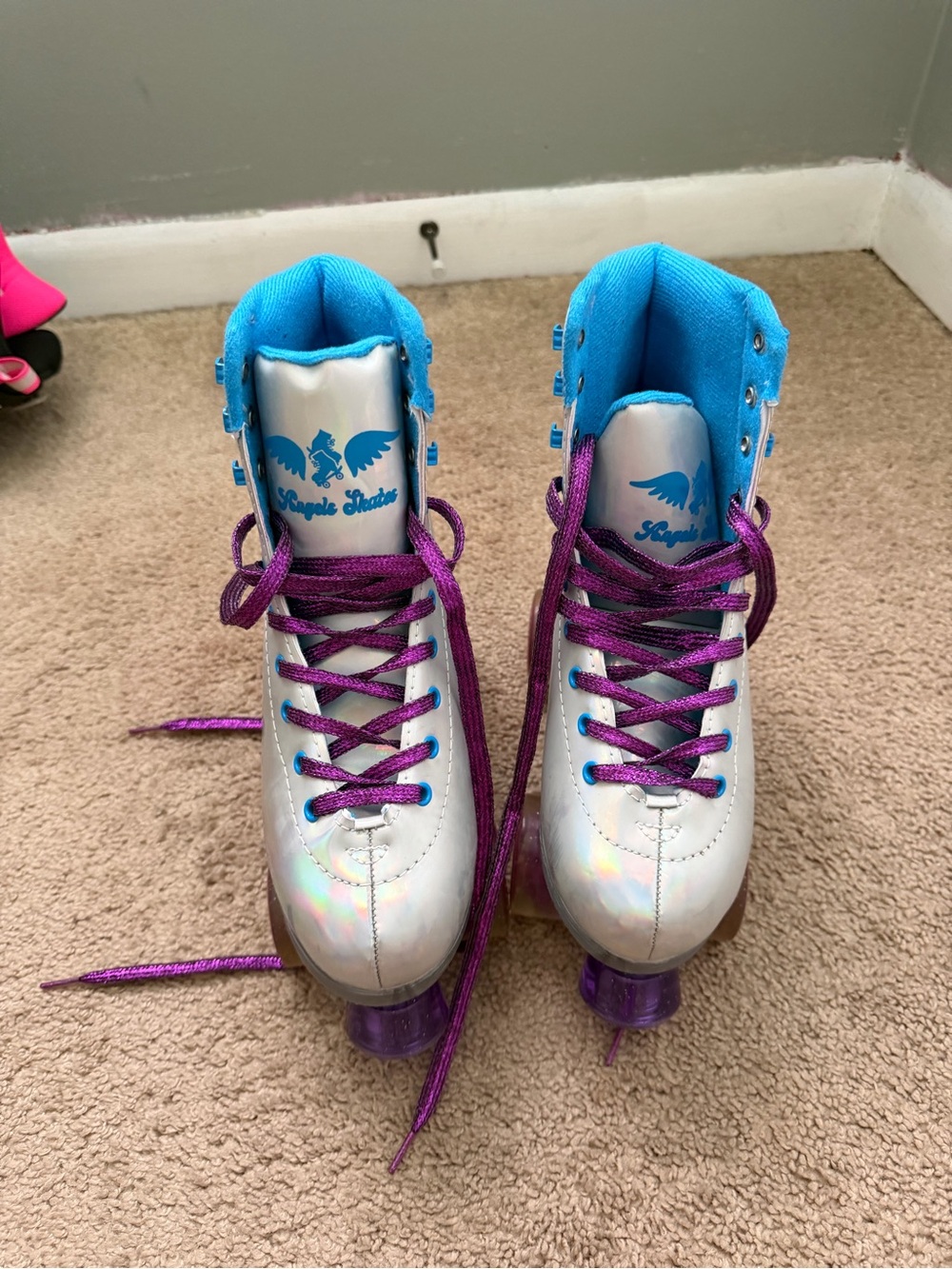 Silver Iridescent Roller Skates